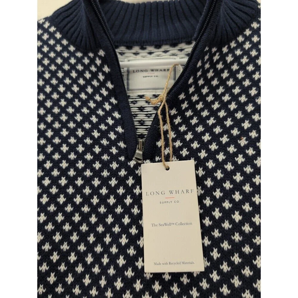 Long Wharf Supply Co Edgartown SeaWell Quarter Zip Navy Blue Sweater NWT Small